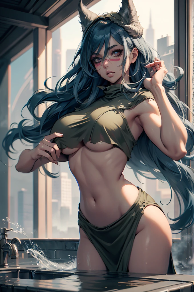 A naked woman, bathing, sleeveless, long hair, dynamic pose, 3d, (8k), detailed texture,(hyperdetailed), (photo realistic), cinematic light, cinematic action, highly detailed, realistic, Isometric, full body, in frame, driven expression, dark theme, (extremely detailed eyes), detailed symmetric realistic face, extremely detailed natural texture, masterpiece, extremely detailed, amazing, fine detail, rich colors, hyper realistic lifelike texture, dramatic lighting, unreal engine, trending on art station, photo realistic, RAW photo, high quality, high res, sharp focus, extremely detailed, cinematic lighting, 8k, high definition, cinematic, neoprene, unreal engine 5, ultra sharp focus