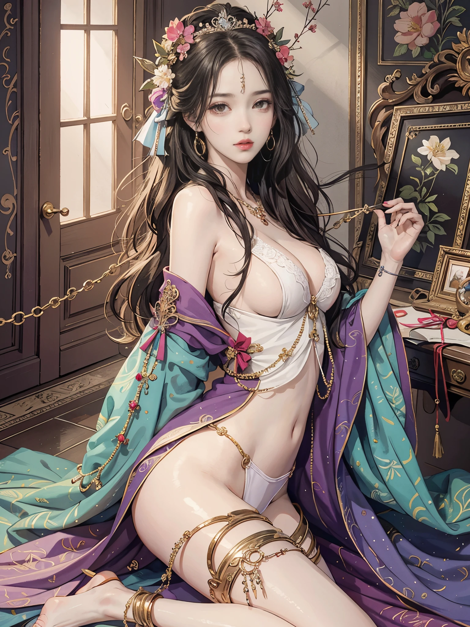 The beauty is kneeling，Back，Money in hand，（tmasterpiece，top-quality，Best quality at best，offcial art，Beautiful and beautiful：1.2），（1 plump girl），The content is very detailed，Colorful，The most detailed，offcial art，Unity8k wallpaper，ultra - detailed，Beautiful and beautiful，Big breasts are beautiful，tmasterpiece，Best quality at best，（tangled，datura，Tangles，entangled），divinelight，artistically，Flash drawing，PerfectNwsjMajic