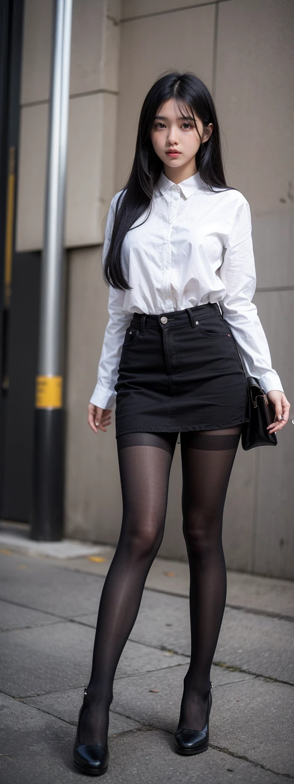 One girl,alone,pantyhose,torn pantyhose,Torn clothes,Black Hair,Long Hair,