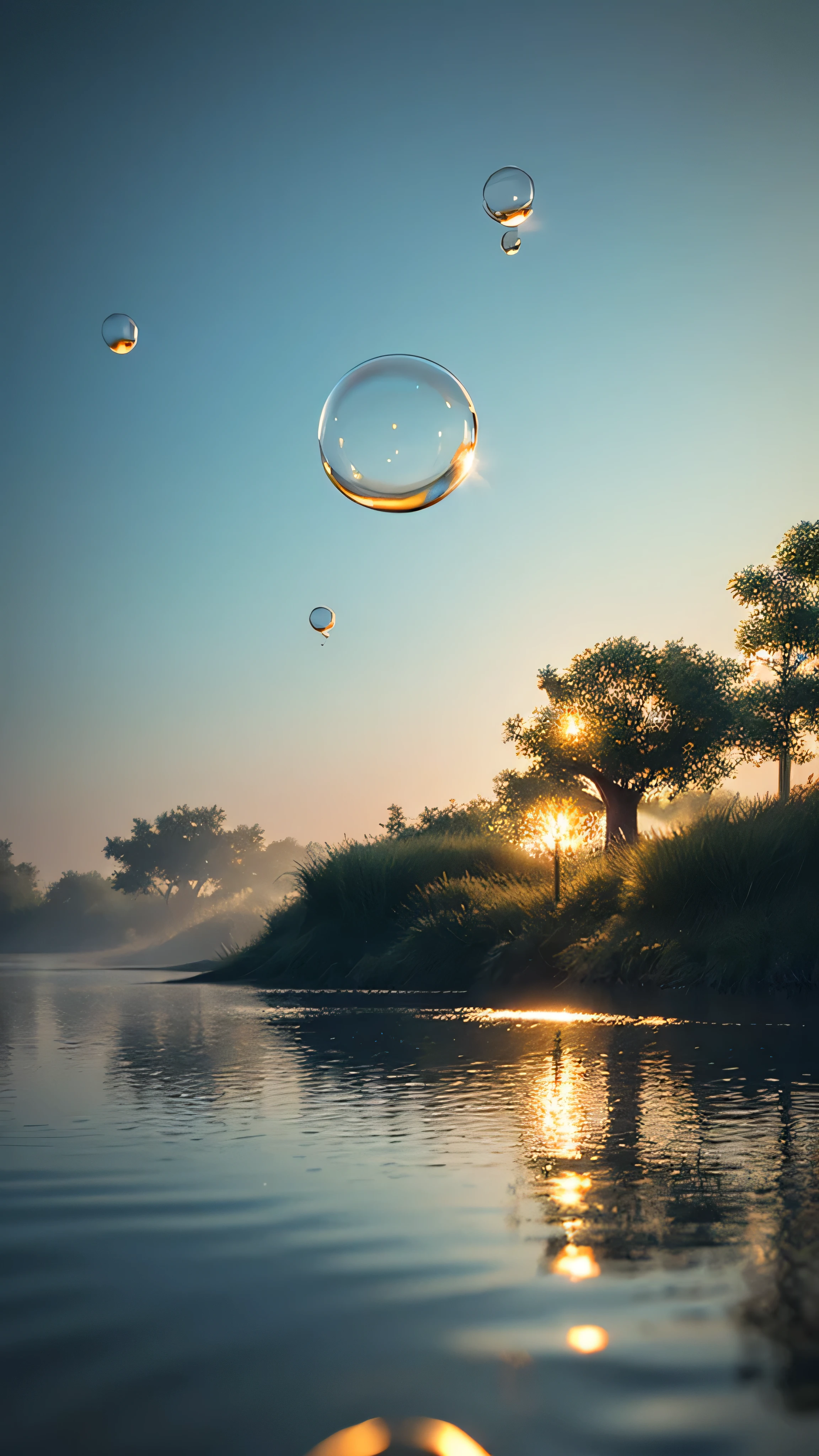 born, Highest quality, High resolution, masterpiece: 1.3), Bubbles floating on water, masterpiece, Soft and forgotten, Realistic, 1 scene, A closer look, Shining Surface, Translucent foam, Dynamic Movement, Enchanting, quiet, peaceful, calm, Gentle Dance, The joy of nature, calm down, appease, refresh, 3D Octane Rendering, Ray Tracing, Super Detail Viewer, close, Particle Effects, Volumetric lighting, Shadow play, Ambient Lighting.

Transparent bubbles floating on water, Their soft and forgotten shapes are captivating