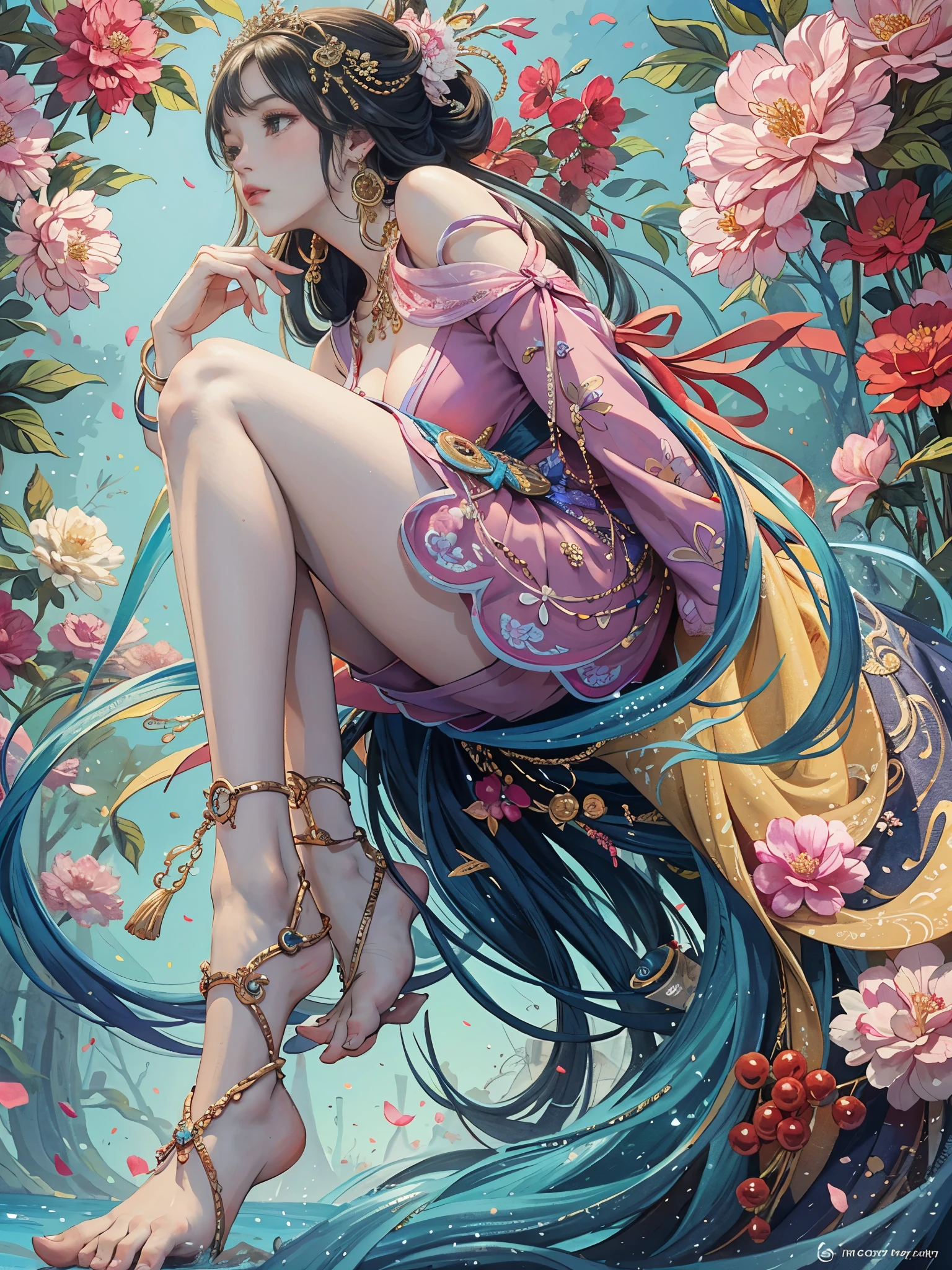 Begonia flowers,Feet,Oversized feet,Soles,Soles of feet,Feet in front,(tmasterpiece,top-quality,Best quality at best,offcial art,Beautiful and beautiful:1.2),(1 plump girl),The content is very detailed,Colorful,The most detailed,offcial art,Unity8k wallpaper,ultra - detailed,Beautiful and beautiful,Big breasts are beautiful,tmasterpiece,Best quality at best,(tangled,datura,Tangles,entangled),divinelight,artistically,Flash drawing,PerfectNwsjMajic