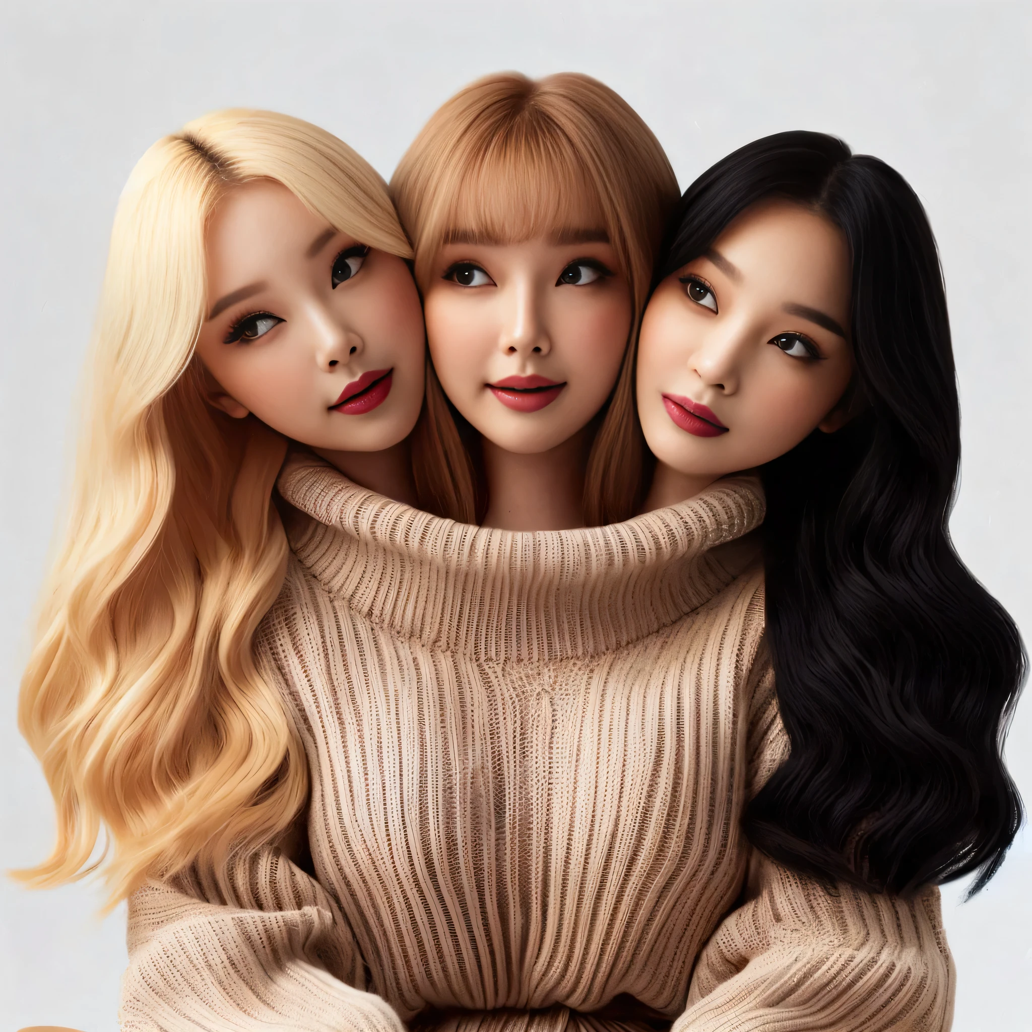 Best resolution, 2heads, woman with three heads, sweater turtleneck, different faces