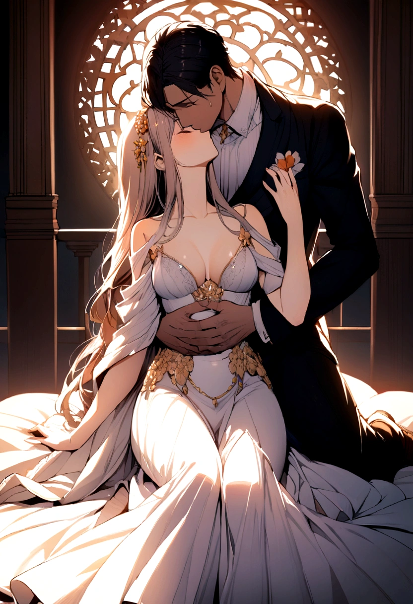 Beautiful image of girl with a mysterious man kissing