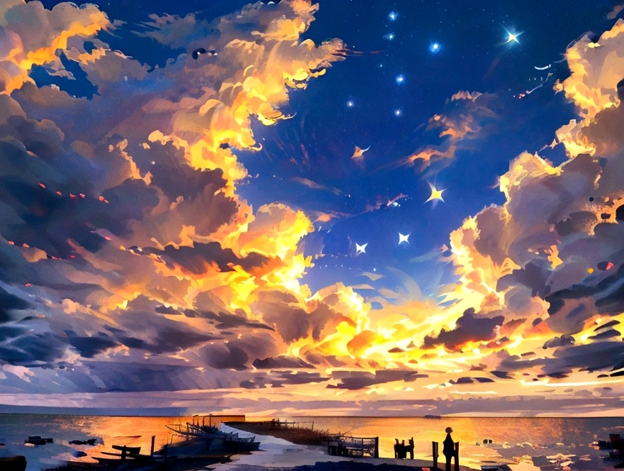 a person sitting on a dock at night with the sun setting, unsplash contest winning photo, gazing off into the horizon, pexels contest winner, dreamy night, looking into the horizon, looking to stars, watching the stars, pexels, watching the stars at night, looking at the stars, looking out at a sunset, girl watching sunset