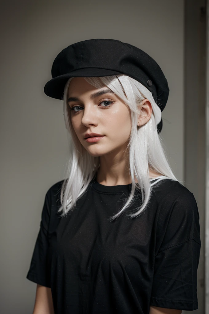 White hair girl Wears a hat and black shirts