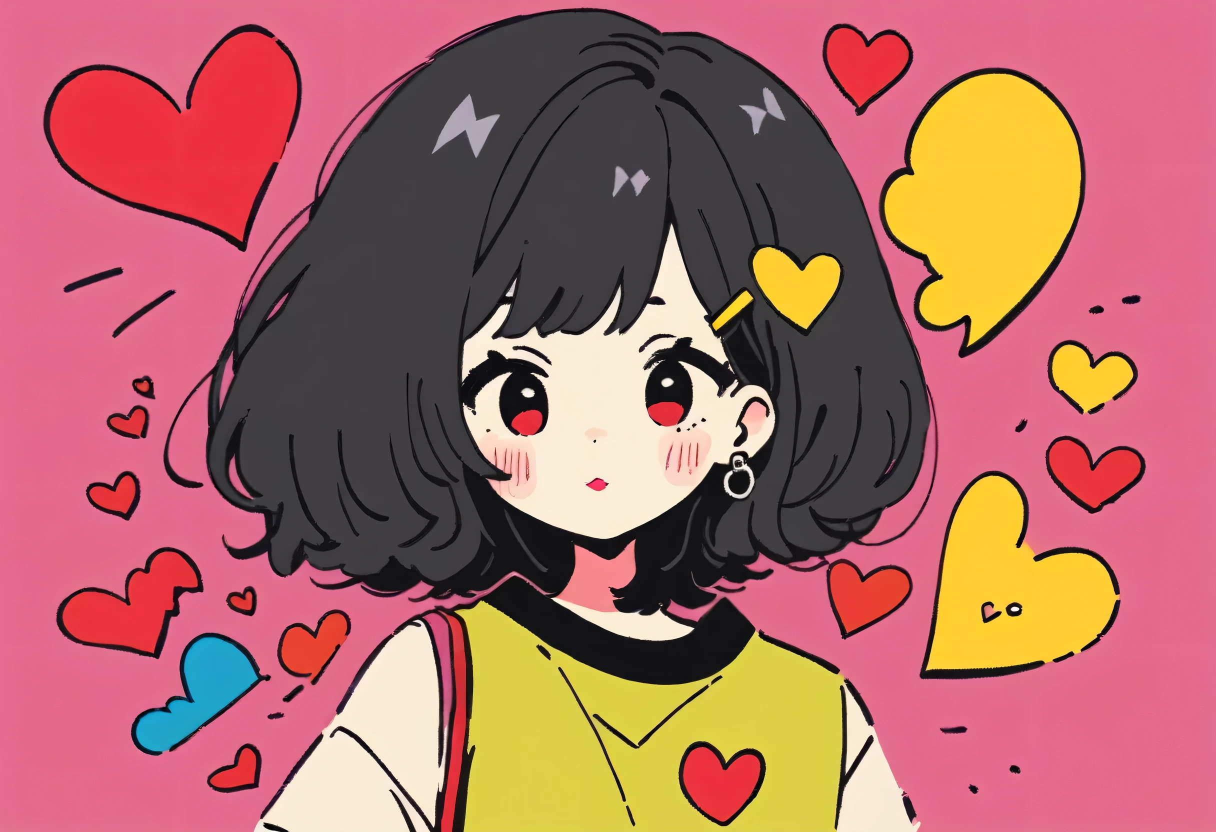Mika Pikazo style, Simple Line Initialism,Abstract art,Urban Background, colorful hearts ,(((The most beautiful girl of all time))), Sweet face. Lips in love