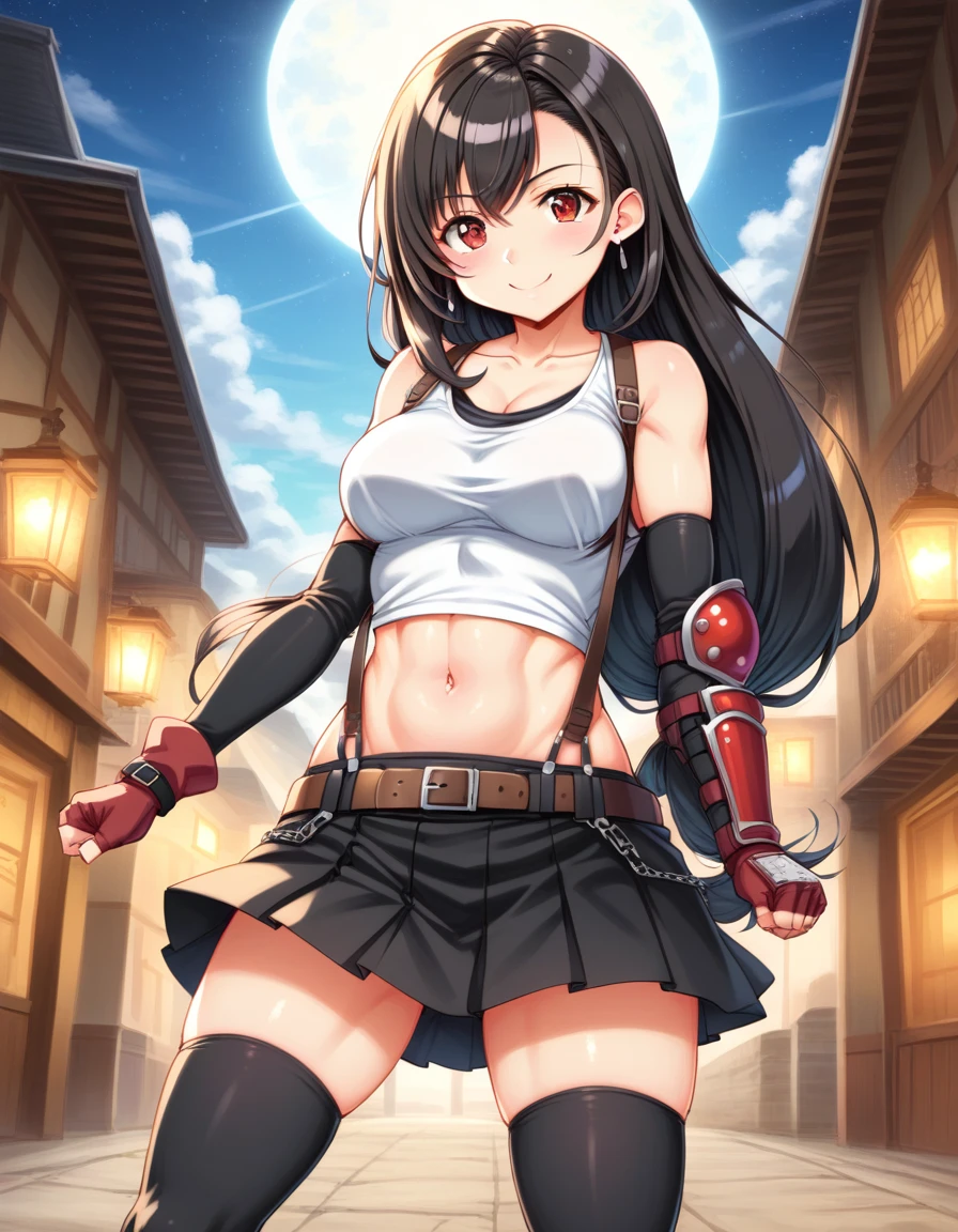 (score_9,score_8_up,score_7_up,score_6_up,score_5_up,score_4_up), BREAK ,,((punch,dynamic angle, dynamic pose, hand focus, punch focus,battle)),upperbody,looking_at_viewer ,1girl, tifa lockhart, final fantasy, tareme,black hair, low-tied long hair, red eyes,wide-eyed, bangs, (white tank top, belt, pleated skirt, thighhighs, elbow fingerless gloves, elbow pads, midriff, navel,suspender skirt) ,large_breasts,(light smile),,,Solo,,(daytime and outdoor and mountain),hyper detailed,beautiful,great lighting,  perfect hands, detailed shadows,anime artwork, anime style, key visual, vibrant, studio anime,HDR,highly detailed,anime coloring, masterpiece, best quality,best aestethic, absurdres,,professional lighting,cinematic lighting,rule of odds