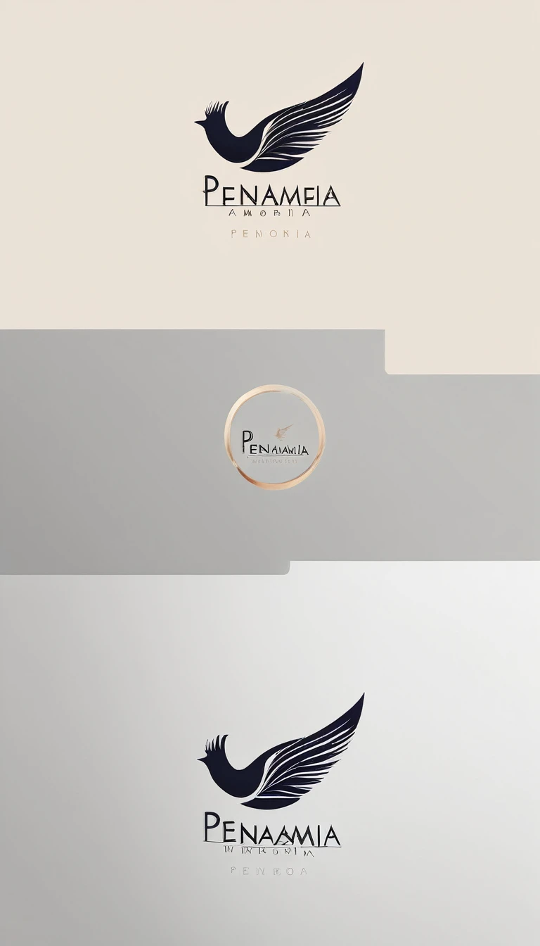 A minimal, modern, simple, cinematic logo design for the brand “Penamemoria". Create a modern, minimalistic, high-quality, logo of a feather-bird