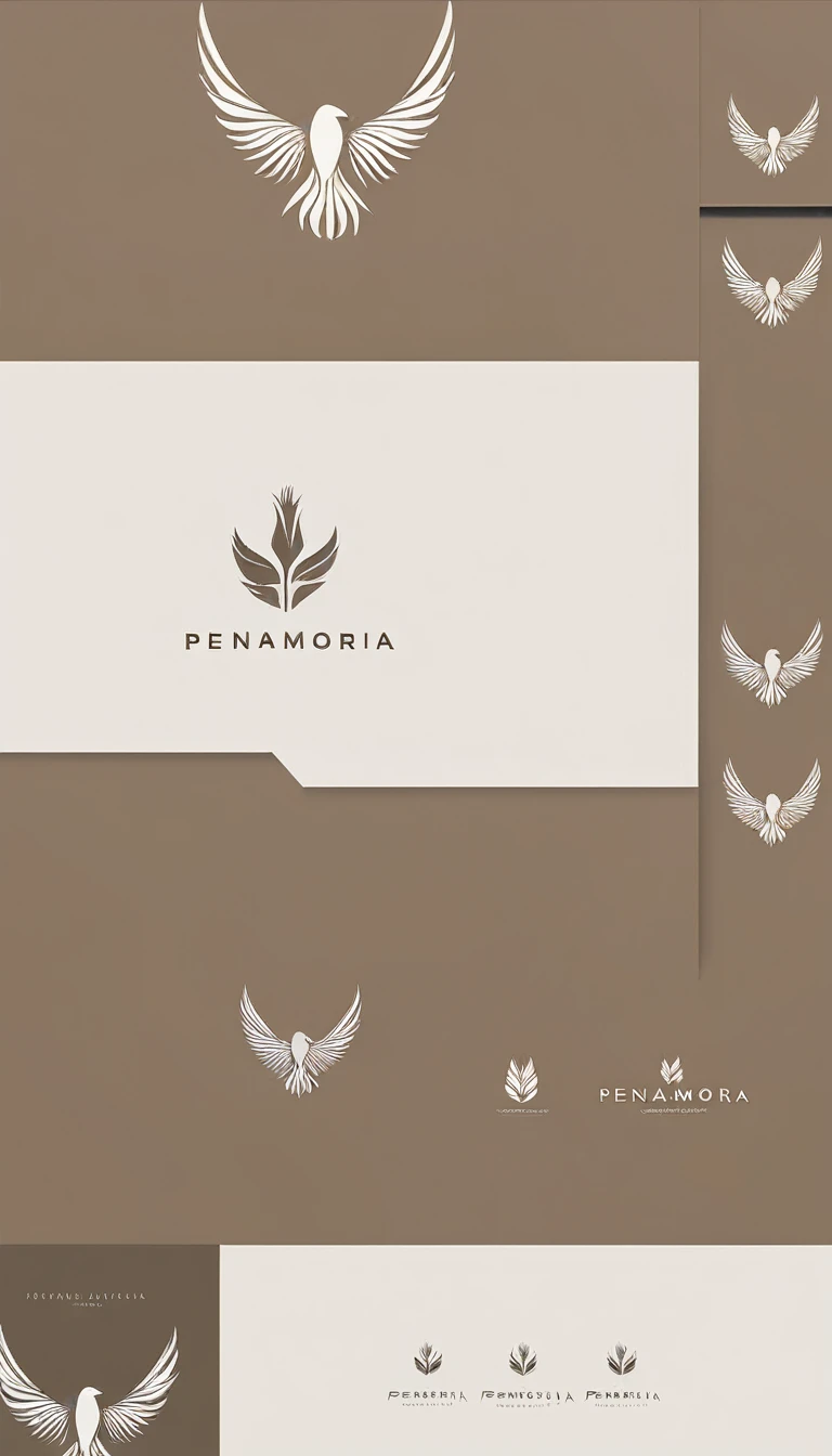 A minimal, modern, simple, cinematic logo design for the brand “Penamemoria". Create a modern, minimalistic, high-quality, logo of a feather-bird