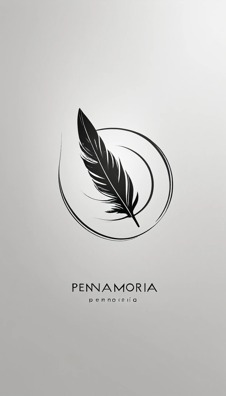 A minimal, modern, simple, cinematic logo design for the brand “Penamemoria". Create a modern, minimalistic, high-quality, logo of a feather-bird