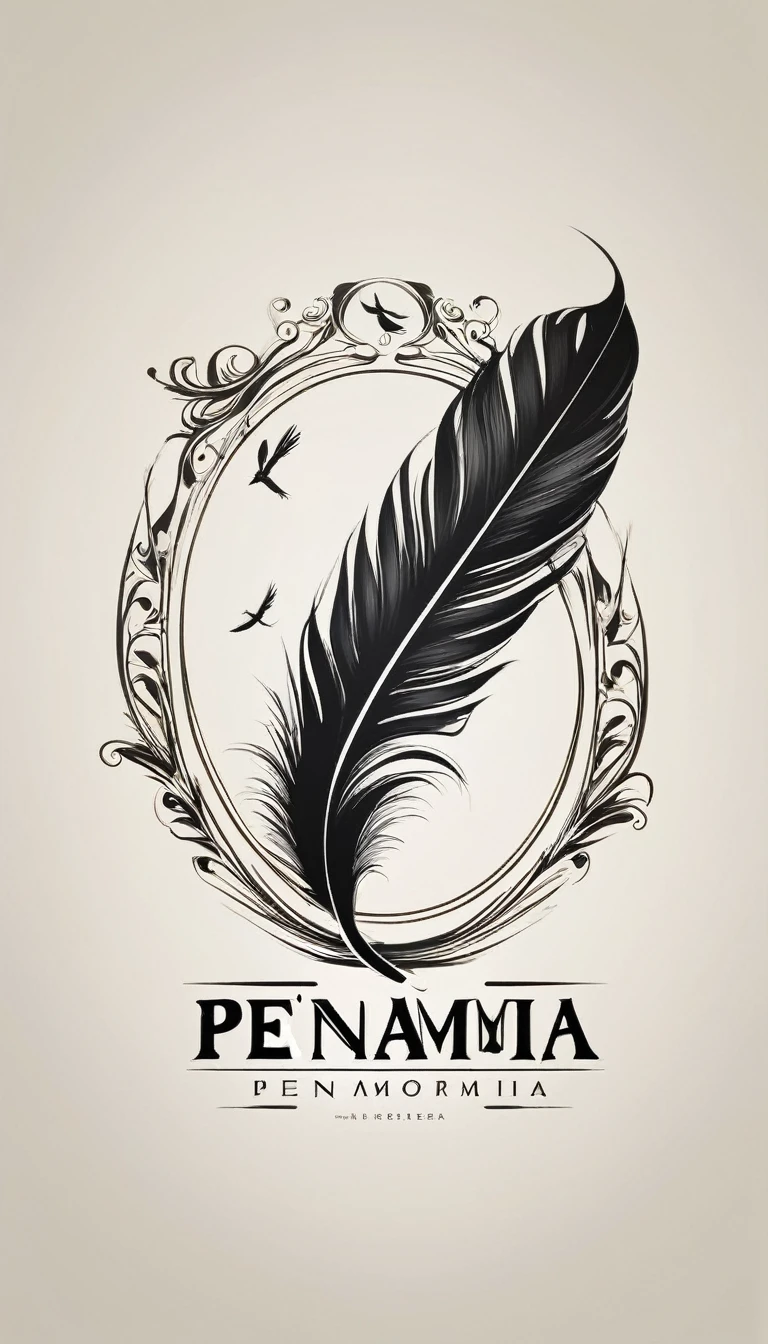 Create a minimal, modern, simple, inspirational, memorable, dream like logo design of a boy and a feather for the brand “Penamemoria".