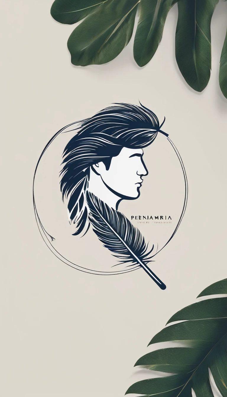Create a minimal, modern, simple, inspirational, memorable, dream like logo design of a boy and a feather for the brand “Penamemoria".