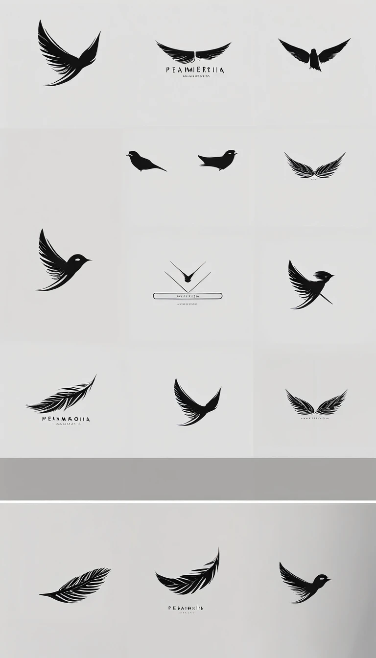 A minimal, modern, simple, cinematic logo design for the brand “Penamemoria". Create a modern, minimalistic, high-quality, logo of a bird feather