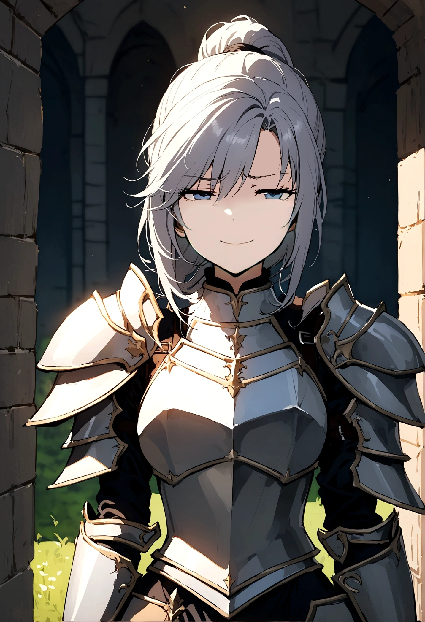 pale blue eyes, narrowed eyes squint, smile