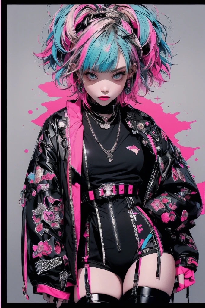 ((((dramatic))), (((Grainy))), (((intense))) film poster featuring a young neon blue hair woman as the central character. She stands have confidencely in the center of the poster, wearing a stylish and edgy leather corset lace panties and thigh high boots with lots of straps buckles and zippers, with a determined Performance on her face. The background is aesthetic atmospheric dark and Grainy, Cherry blossoms and butterflies blowing in the wind, With danger and tension. The article is bold and to attract attention, with a Catchy tagline that adds to the overall feeling of drama and excitement. The color palette is mainly dark with splashes of Vibrant neon colors, giving the poster a dynamic and visually impressive appearance,tachi-e
(magazine:1.3), (cover-style:1.3), fashionable, woman, Vibrant, Costume, Sexy seductive poses, front, colorful, dynamic, background, element, have confidence, Performance, Holding, statement, accessories, Majestic, Coiled, The surrounding area, touch, scene, article, cover, bold, to attract attention, title, stylish, font, Catchy, Heading, big, impressive, Modern, trend, concentrated, fashion,