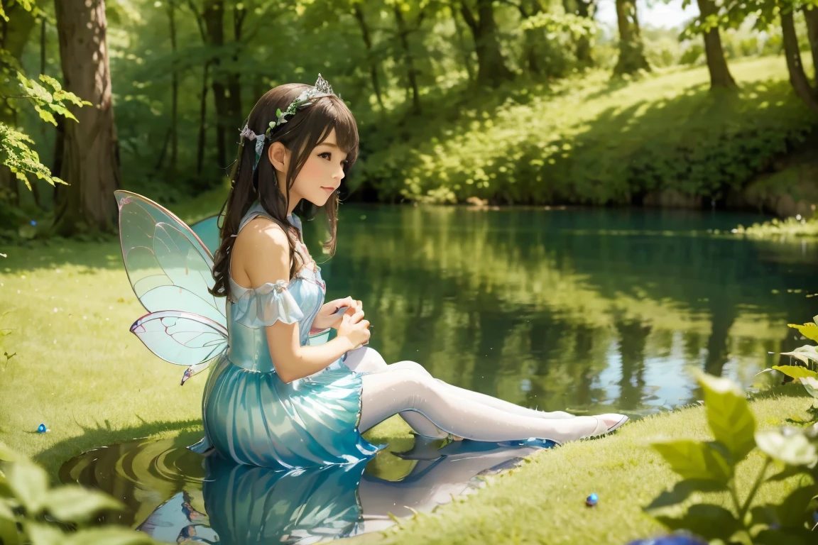 a fairy sitting neaby the lake