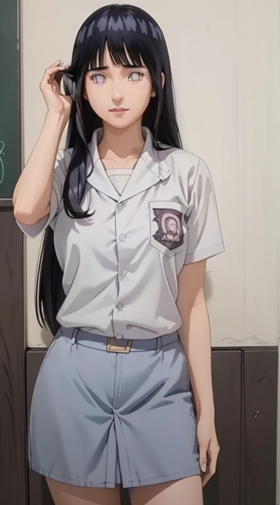 masterpiece, best quality, ultra-detailed, illustration,1girl,
long hair, dark blue hair, french braid, purple eyes, blunt bangs,
Wearing chostum uniform school SMA indonesia, stylish,
medium breast,
looking at viewer, hinata\(shippuden\)1girl photo of woman, selfie style in front of a DSLR camera, high resolution, clear photo quality, HD with white eyes byagugan, striking. His skin is white, and long straight black hair. This character is Hinata Hyuga, the anime Naruto Shipunden. beautiful and smooth face, original hinata character, realistic, very real byagugan eyes, purpil eye color white to faded purple detailed, perfect body, thin smile expression, perfect face, detailed, (pp clothes), (realistic), girl standing, crying , class situation, glanced at the audience.
RAW, Best quality, high resolution, work: 1.3), Young girl, realistically rendered, beautiful, posing facing the viewer's camera, showing perfect facial details, seductive cute expression, in the classroom, ((high school outfit)), orgasm, high resolution, 4k, HDR, 1girl, photorealistic, realistic, big tits, ((half body)) facing viewer, close-up, classroom,