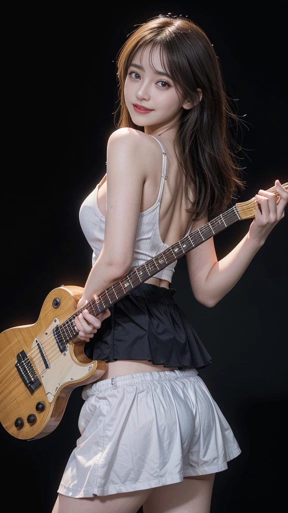 Aihi Ena playing the guitar, Female musicians, Medium brown hair, Big Breasts, Big Butt,