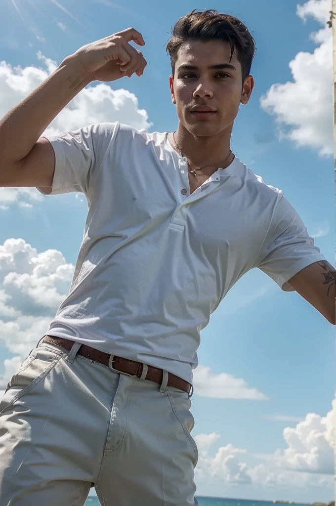 show boy pointing his fore finger up to the sky