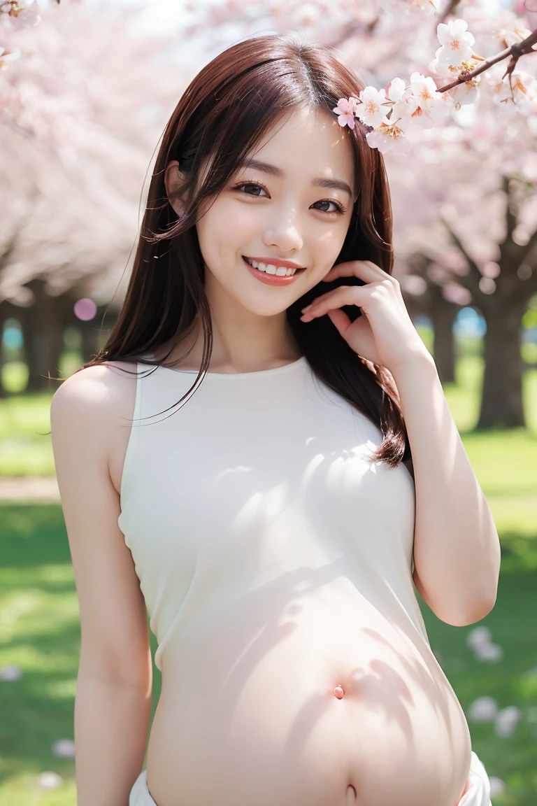 Best Quality, masutepiece, Ultra High Resolution (Photorealistic: 1.4), Raw photo, 1 girl,slenderbody、tiny chest、 fullnude, Bare shoulders, A field of blue flowers blooms, Glowing skin, slight smile