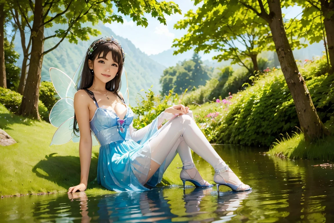 a fairy sitting neaby the lake