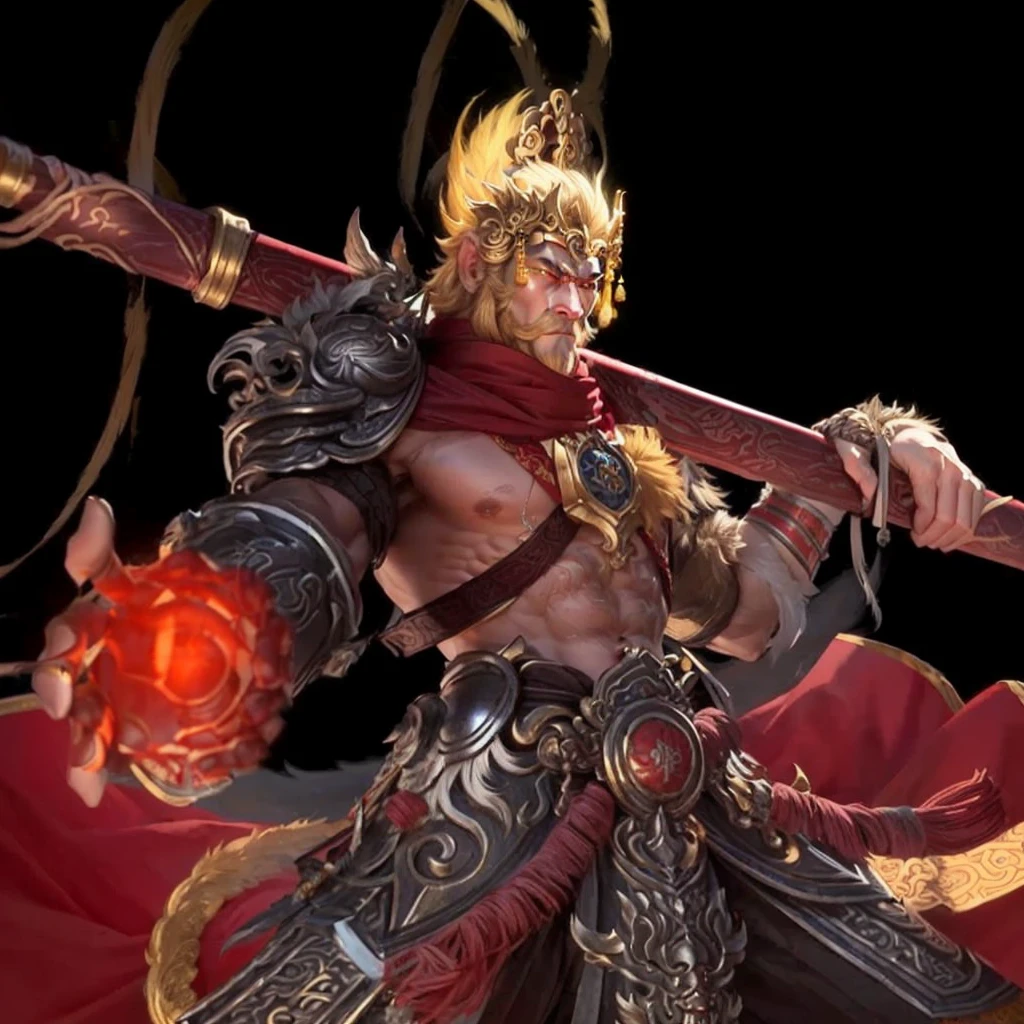 Chinese mythological story of the Monkey King,Hold a golden hoop stick,Fighting Buddha,Strong combat capability,monkey