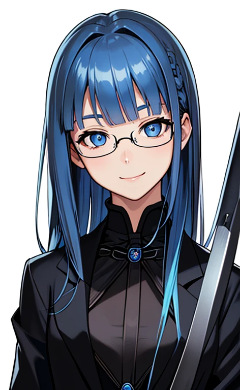(Face:1.5)、(masterpiece:1.5、Photorealistic:1.4,anime coloring:1.4、high resolution:1.4)、,(spot light:1.2、Exquisite beautiful eye:1.5,)、(stand:1.5)、()、(upper body:1.5)、
(kind eyes、tareme:1.4),(glasses:1.5)、(Cute Face)、(blue hair:1.5)、(middle hair:1.5),(sidelock :1.6),(blunt bangs:1.3),(1 girl)、(blue eyes:1.2)、(light smile:1.5),()、(solo)、() ,(),(small breasts),(),(black suit:1.5),()、()、()、Slim Body(),Shiny Hair、
