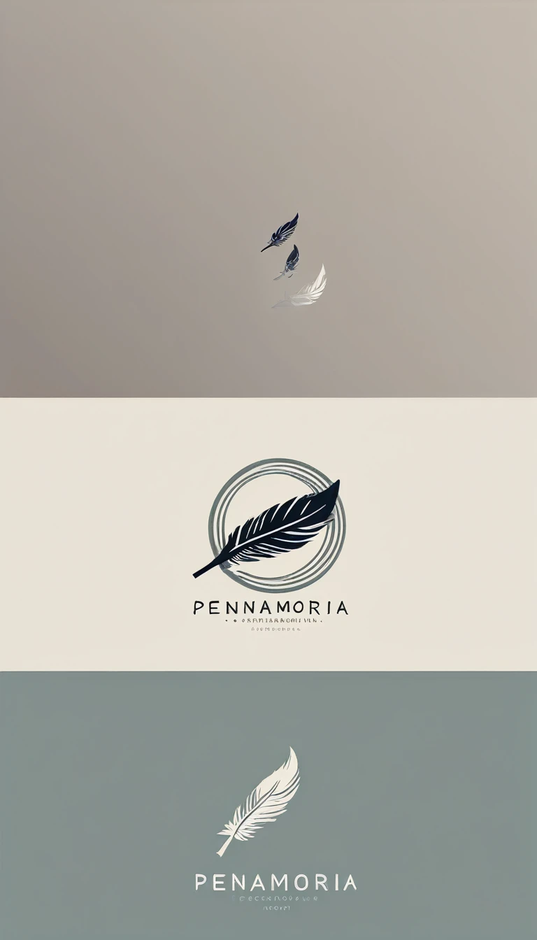 A minimal, modern, simple, cinematic logo design for the brand “Penamemoria". Create a modern, minimalistic, high-quality, logo of a bird feather