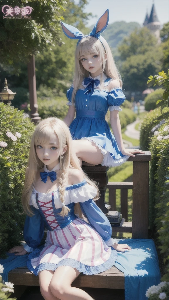 Alice in Wonderland, Magical creatures all around you, masterpiece, detailed、24 year old Caucasian female、Sexy、Sexy proportions、Narrow waist