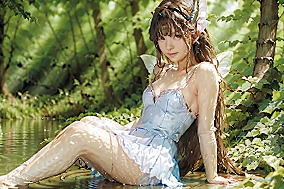 a fairy sitting neaby the lake