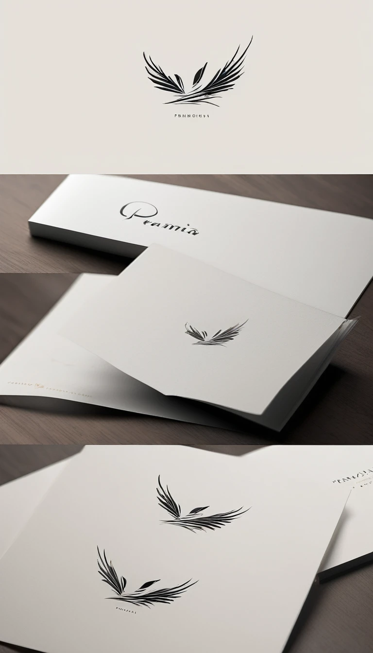 A minimal, modern, simple, cinematic logo design for the brand “Penamemoria". Create a modern, minimalistic, high-quality, logo of a feather-bird