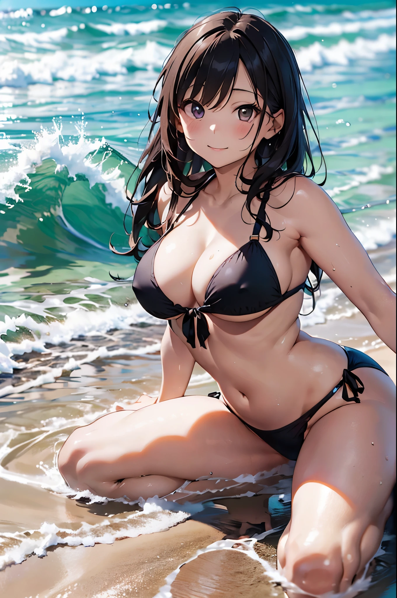 High resolution,
One beautiful young woman,
(Soft saturation:1.3), (Fair skin:1.2),
(ultra-Detailed Background, Detailed Background), Bokeh,
Blake Smiling Girl Portrait.,
When viewed from the front, The composition is symmetrical,
Looking straight at you with serious eyes,
Blake Swimwear, Colorful Bikinis, Medium chest,
Outdoor, Sea surface, null, sunlight,Summer beach, Sandy Beach,
Strong light, Front lighting,
(:1.3), (Cowboy Shot:1.2),
Frontal break angle,
View your viewers,
Dynamic pose,
sitting on the beach
seaweed、seaweed、seaweed、seaweed、seaweed、seaweed、seaweed、
