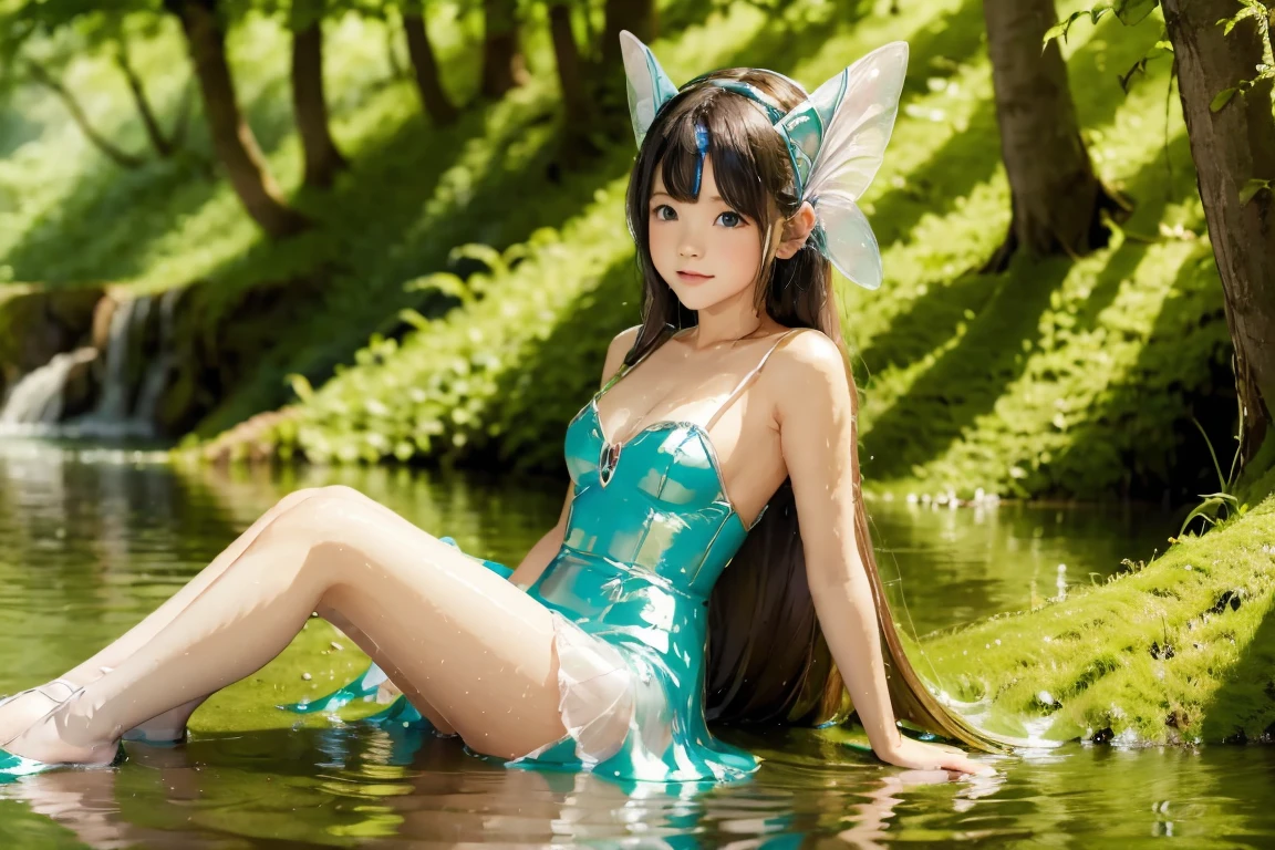 a fairy sitting neaby the lake, slime