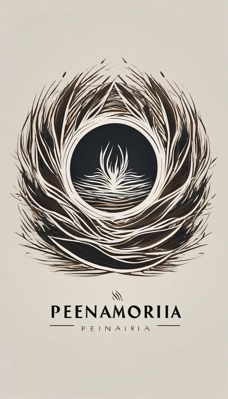 A minimal, modern, simple, cinematic logo design for the brand “Penamemoria". Create a modern, minimalistic, high-quality, logo of a boy inside a nest made of feathers. The logo must be a symbol for dreams, stories, memories, music and imagination.
