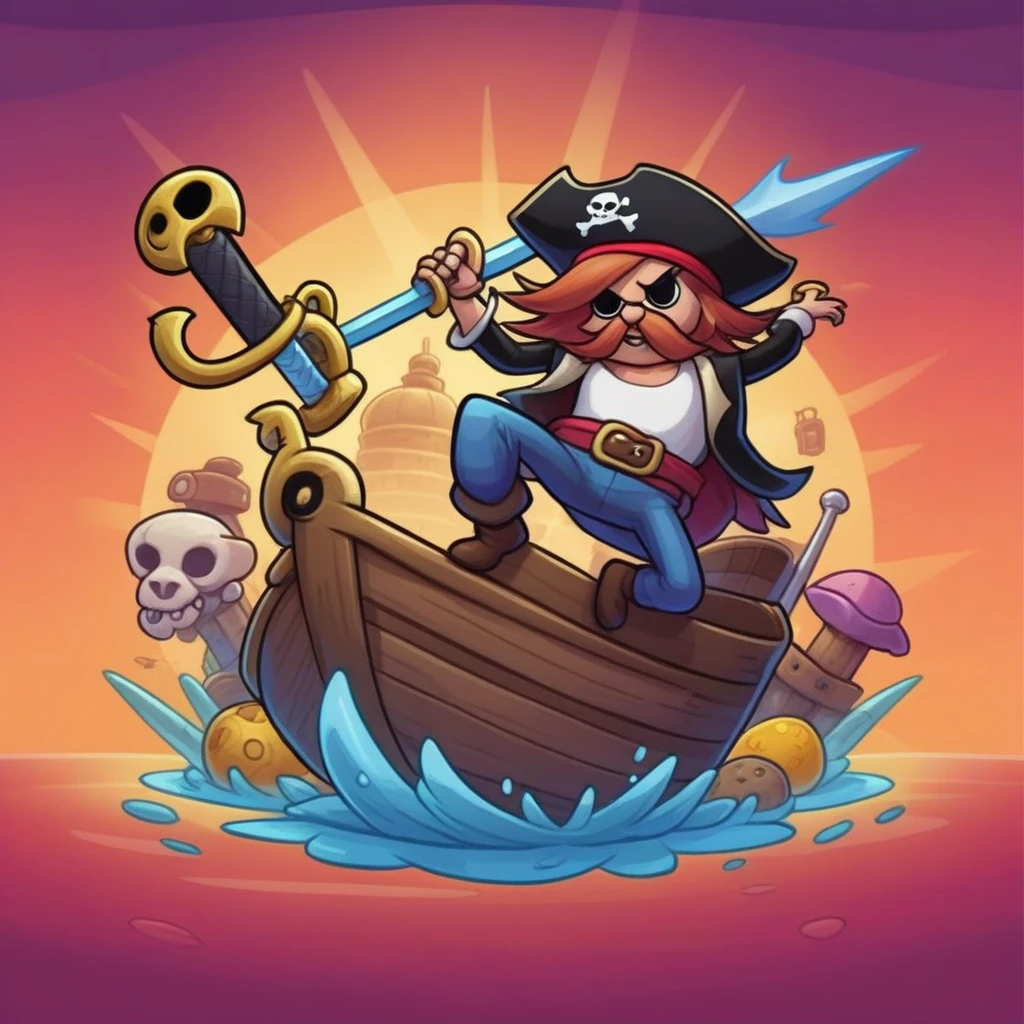symbol, pirate sword's, mobile game art, banner, detailed game art, stylized game art, game illustration, splash screen art, full card design, extended art, adtime style art, saturated colorful