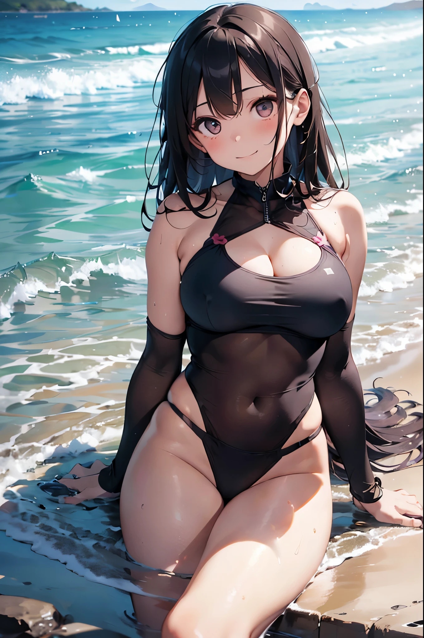 High resolution,
One beautiful young woman,
(Soft saturation:1.3), (Fair skin:1.2),
(ultra-Detailed Background, Detailed Background), Bokeh,
Blake Smiling Girl Portrait.,
When viewed from the front, The composition is symmetrical,
Looking straight at you with serious eyes,
Blake Swimwear, Colorful Bikinis, Medium chest,
Outdoor, Sea surface, null, sunlight,Summer beach, Sandy Beach,
Strong light, Front lighting,
(:1.3), (Cowboy Shot:1.2),
Frontal break angle,
View your viewers,
Dynamic pose,
sitting on the beach
seaweed、seaweed、seaweed、seaweed、seaweed、seaweed、seaweed、