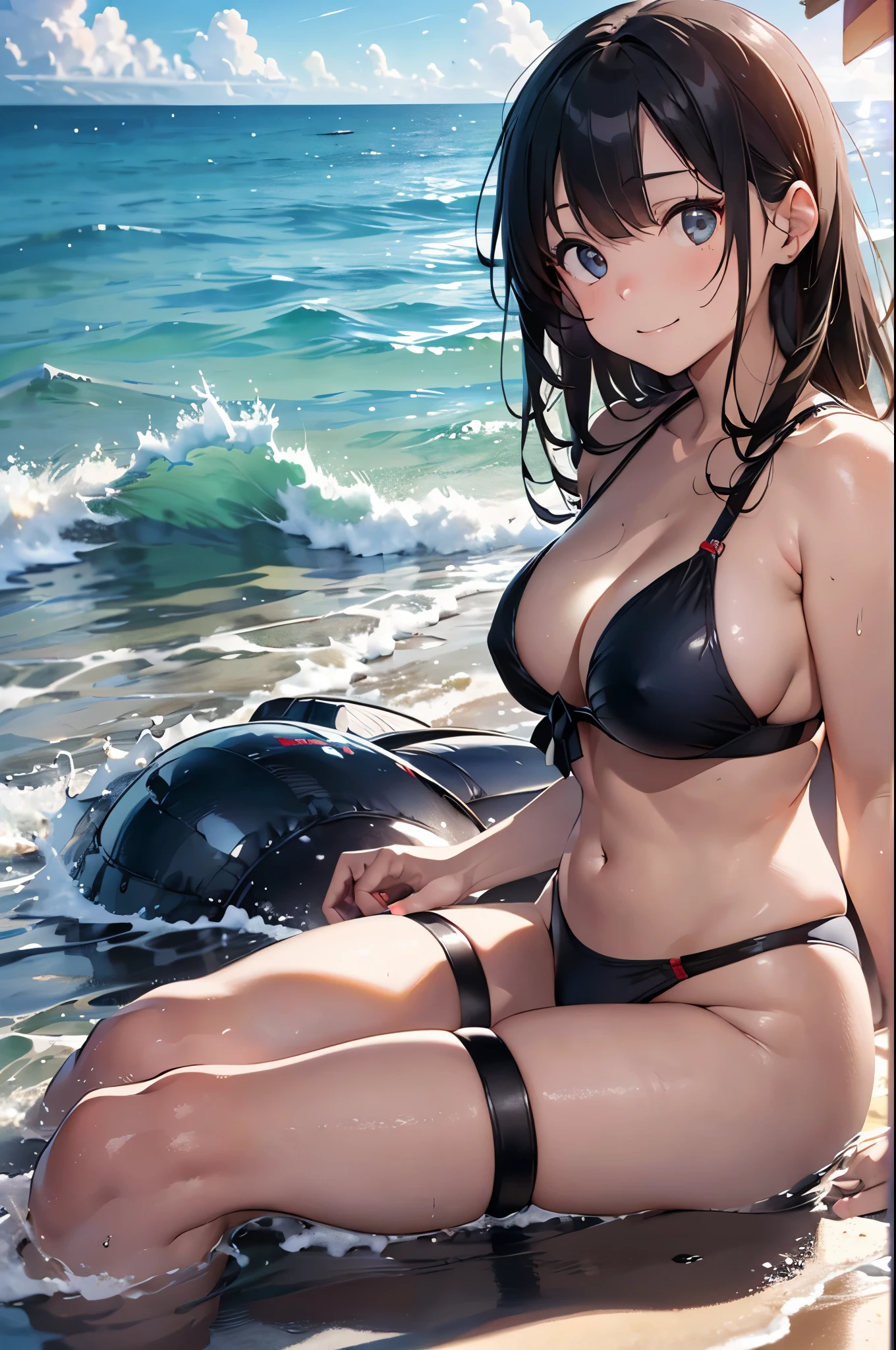 High resolution,
One beautiful young woman,
(Soft saturation:1.3), (Fair skin:1.2),
(ultra-Detailed Background, Detailed Background), Bokeh,
Blake Smiling Girl Portrait.,
When viewed from the front, The composition is symmetrical,
Looking straight at you with serious eyes,
Blake Swimwear, Colorful Bikinis, Medium chest,
Outdoor, Sea surface, null, sunlight,Summer beach, Sandy Beach,
Strong light, Front lighting,
(:1.3), (Cowboy Shot:1.2),
Frontal break angle,
View your viewers,
Dynamic pose,
sitting on the beach
seaweed、seaweed、seaweed、seaweed、seaweed、seaweed、seaweed、
