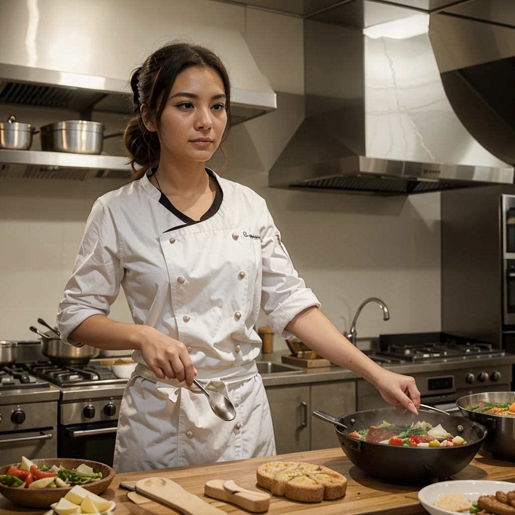 a chef in the beautiful kichen
