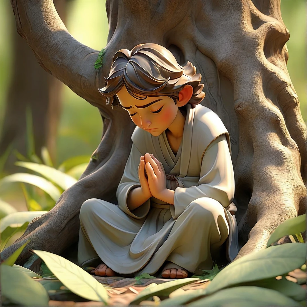 Sob a serene glass, on a peaceful day, A man kneels, in voracious prayer. Bible in hands, words of light, Seek the comfort that faith always translates.The shadow of the tree, shelter and refreshment, A sacred encounter, an ethereal moment. With eyes closed and heart open, Pray fervently, search for the right path.Every leaf that falls, a divine whisper, Guiding your words, showing the destination. On sacred ground, your soul surrenders, To God omnipresent, his life he extends.under the tree, symbol of life and shelter, A man and his faith, in an old dialogue. kneeling in prayer, his strength he renews.