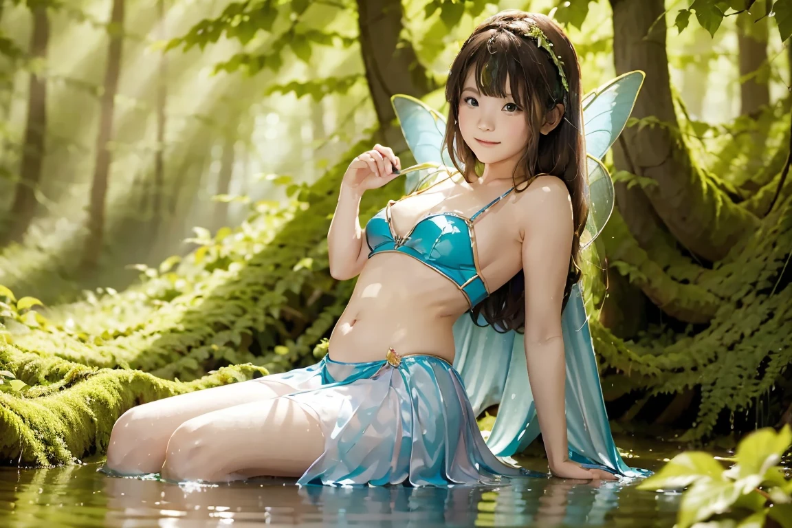 a fairy sitting neaby the lake in the forest in someone's belly
