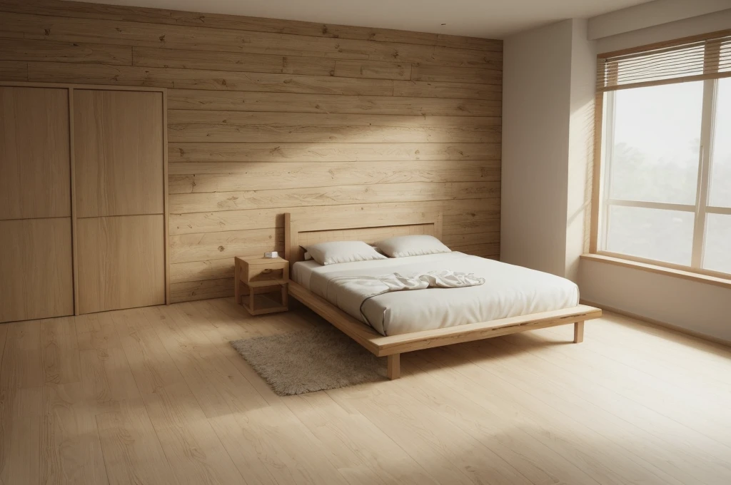 a close up of a bed in a bedroom with a wooden headboard, bedroom interior, bedroom background, bed room, wood, natural light in room, oak, bedroom, clean minimalist design, natural realistic render, wood print, modern minimal design, clean 3 d render, best on adobe stock, cedar, 4k 8k, 4 k 8 k