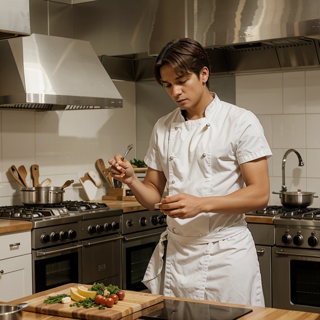 a chef in the beautiful kitchen