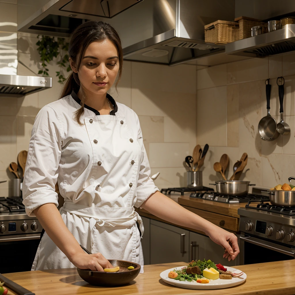 a chef in the beautiful kitchen