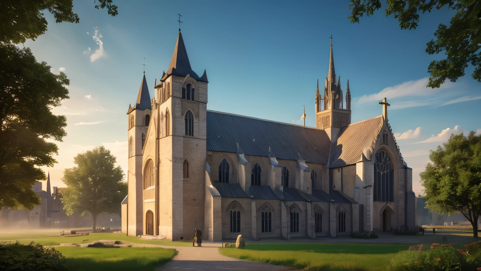 masterpiece, 8k Wallpaper, Medieval Europe, Church building, daytime
