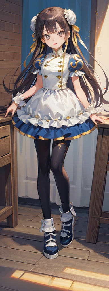 chun-li,((masterpiece)), ((best quality)), ((ultra detailed)), ((kawaii)), cute, (lovely), ((extremely detailed)), ((8K)), (beautiful),flat breast, tiny breast,full body