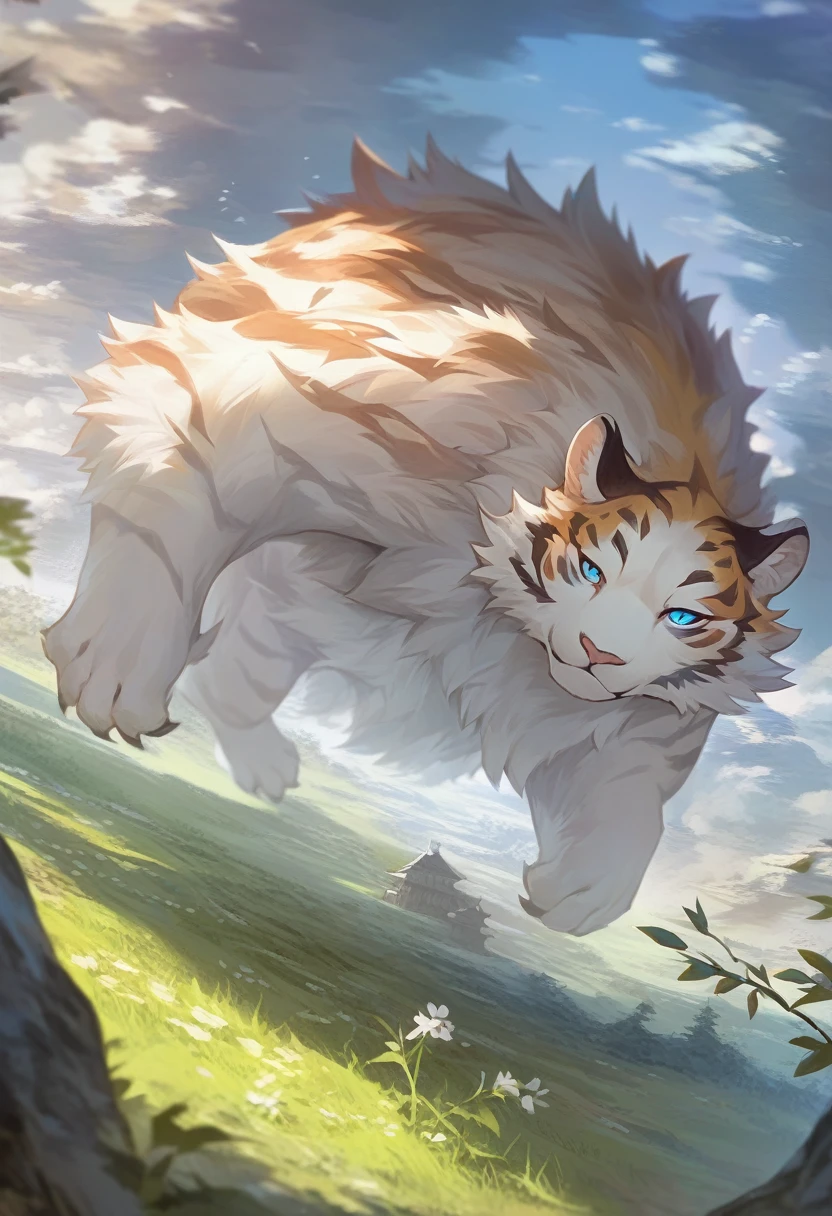 masterpiece, best quality, best quality, Ultra-high resolution, Detailed background(Very delicate and beautiful face and eyes), Perfect anatomical structure(, Beast field, Focus only),naked,(虎 facial features, tiger的身体特征,tiger'Tongue),classroom,Furry tiger,Delicate hair expression,View from the side,(伸出Tongue 1.5),Hypnosis