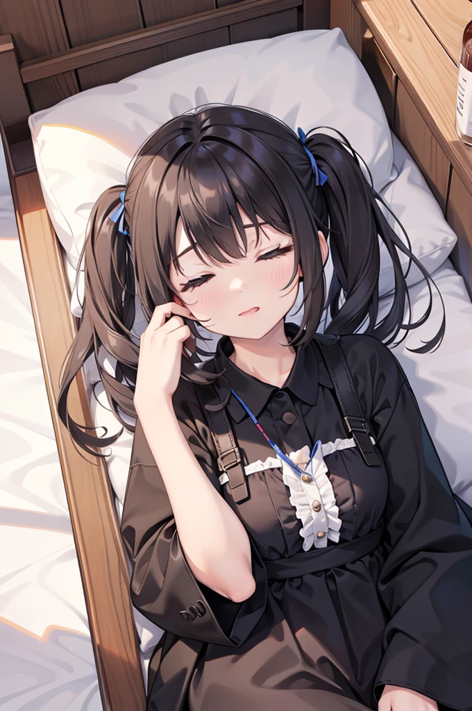 {{{masterpiece}}}, {very detailed CG}, amazing, in detail, alone, Lying in bed, {{Eyes closed}}, sleeping, take one's clothes off, in a dark bedroom, nipple, panties, pajamas taken off, {{whole body}}, Angle from above, Detailed clothes, enlargement, best quality, blonde long hair woman, {{beautiful}}, half naked