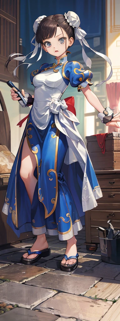 chun-li,((masterpiece)), ((best quality)), ((ultra detailed)), ((kawaii)), cute, (lovely), ((extremely detailed)), ((8K)), (beautiful),flat breast, tiny breast,full body
