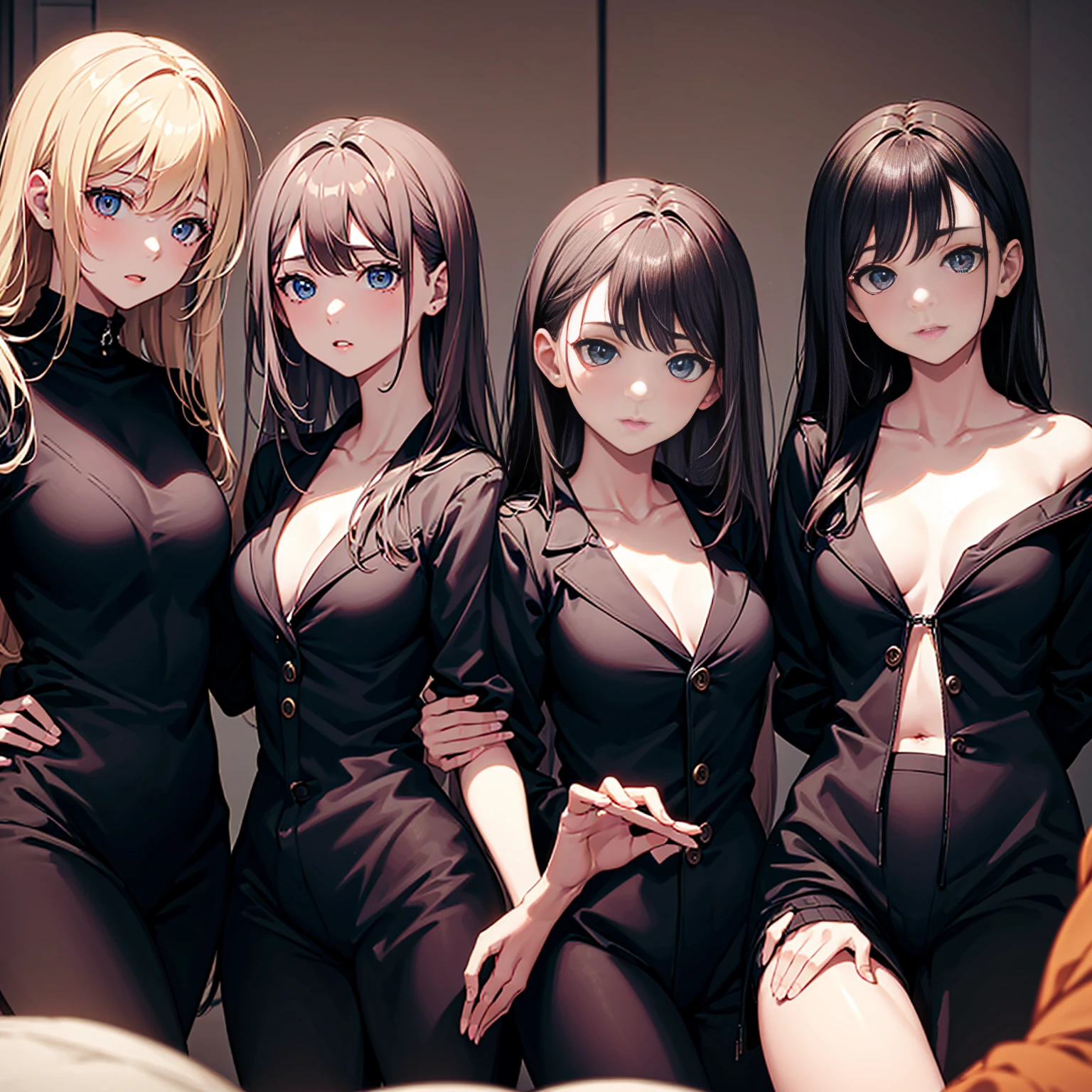 Masterpiece, 4girls, wearing , beauty and cute, high detailed, dinamic lighting, vivid colours, nude, masturbate