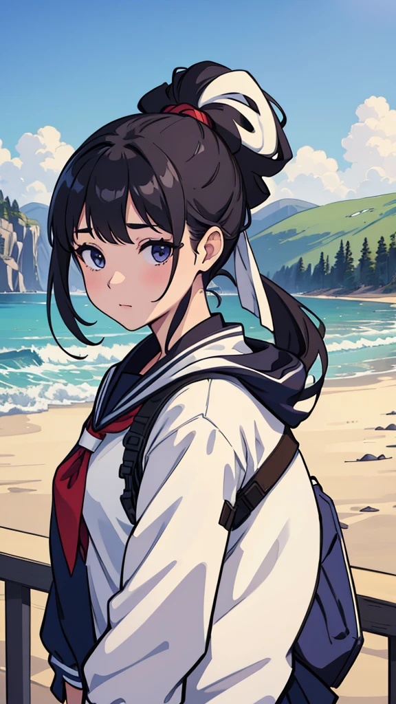 high school girl,Landscape,whole body,Hair tied up,Ultra HD,masterpiece,super high quality,Ultra-high resolution,Highest quality,Advanced,Highest quality,Highest Resolution,high quality,beautiful,beautiful,High quality,Realな質感,Real,8K,Detailed,